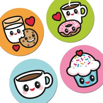 DIGITAL GRAPHIC SHEET 1-inch round KAWAII FOOD by nicedesigns