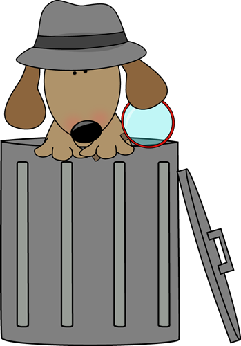 Dog Looking for Clues in a Trash Can Clip Art - Dog Looking for ...