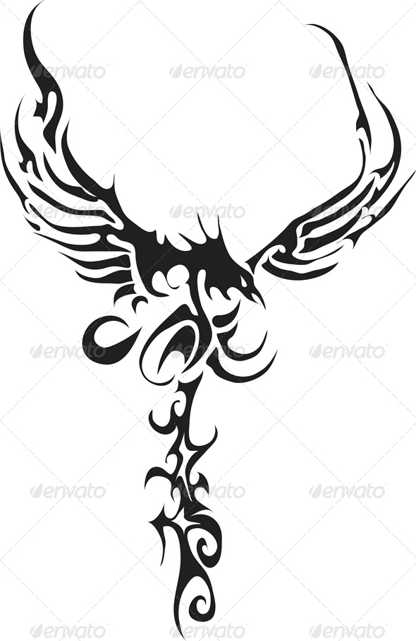 Tribal Hawk Open Wings Tattoo Design
