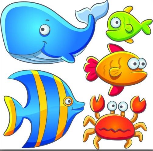 Free Cute Cartoon Marine Life Animals Vector Illustration 02 - TitanUI