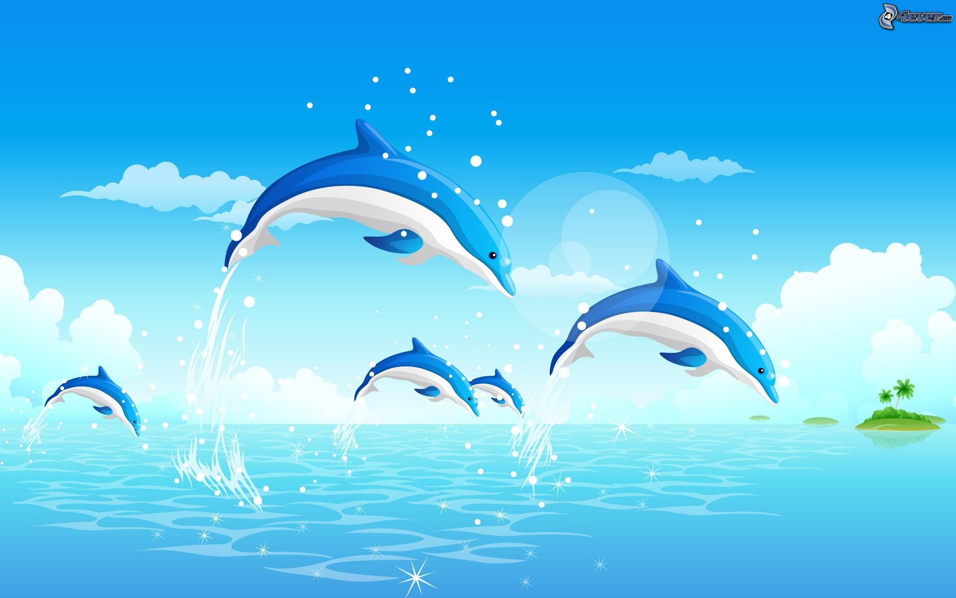 jumping-dolphins,-cartoon- ...