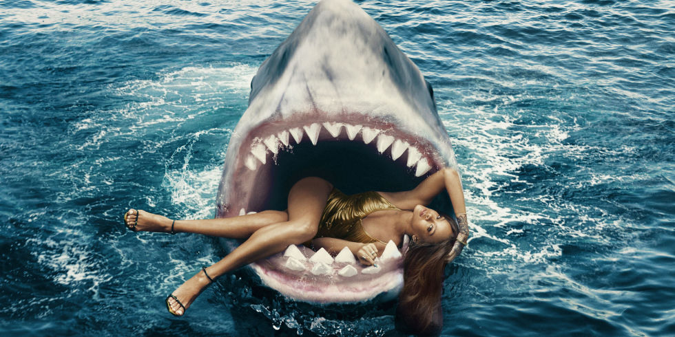 Rihanna Swimming With Sharks in Fashion Shoot - Rihanna Shark ...