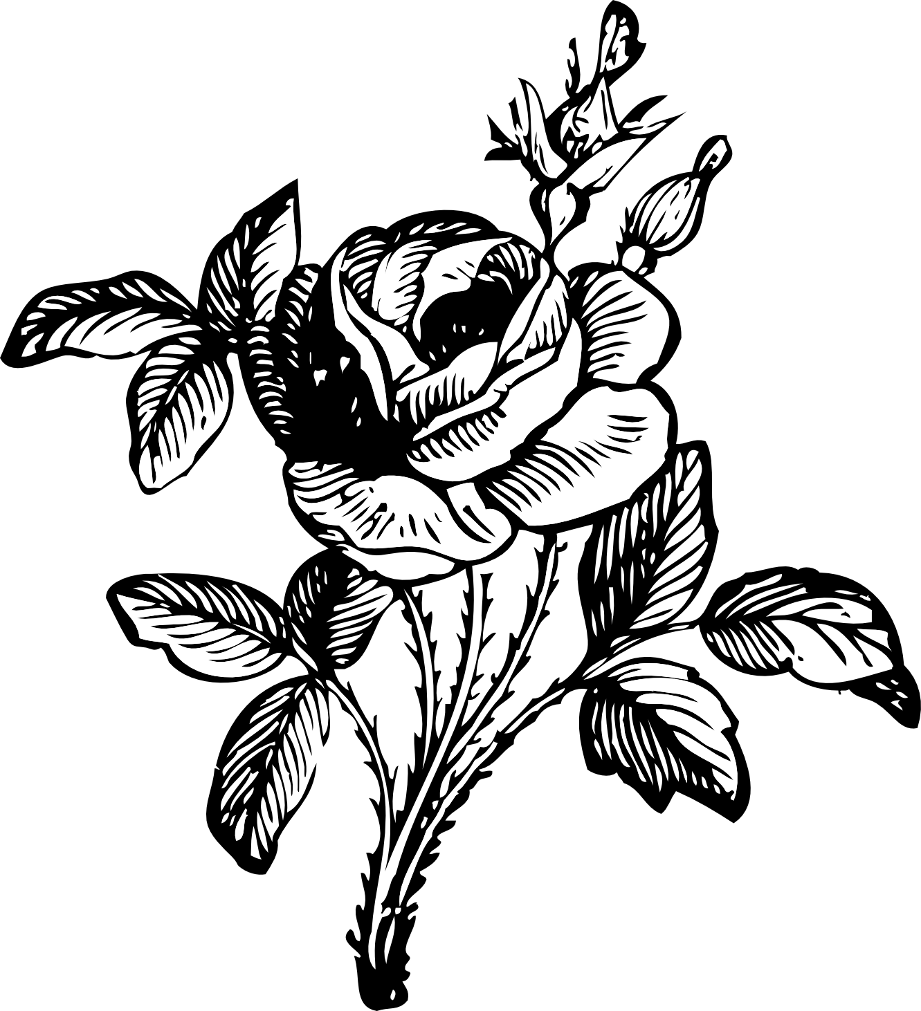 Flowers For > Rose Flower Clip Art Black And White