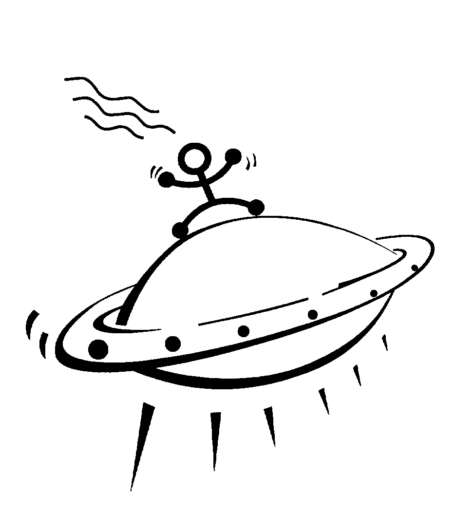 STICK-FIGURE WITH 3 WAVY STRIPES ATOP SPACESHIP by Gil Baron - 858220