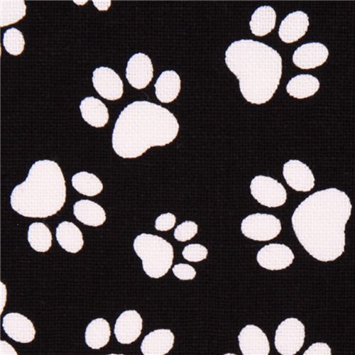 black animal fabric with white paw prints dog - Animal Fabric ...