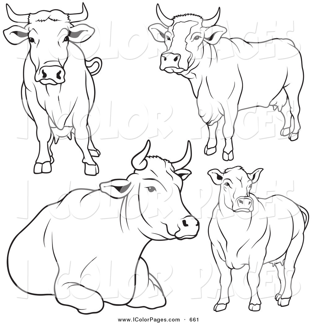 Vector Coloring Page of a Digital Set of Black and White Cow ...