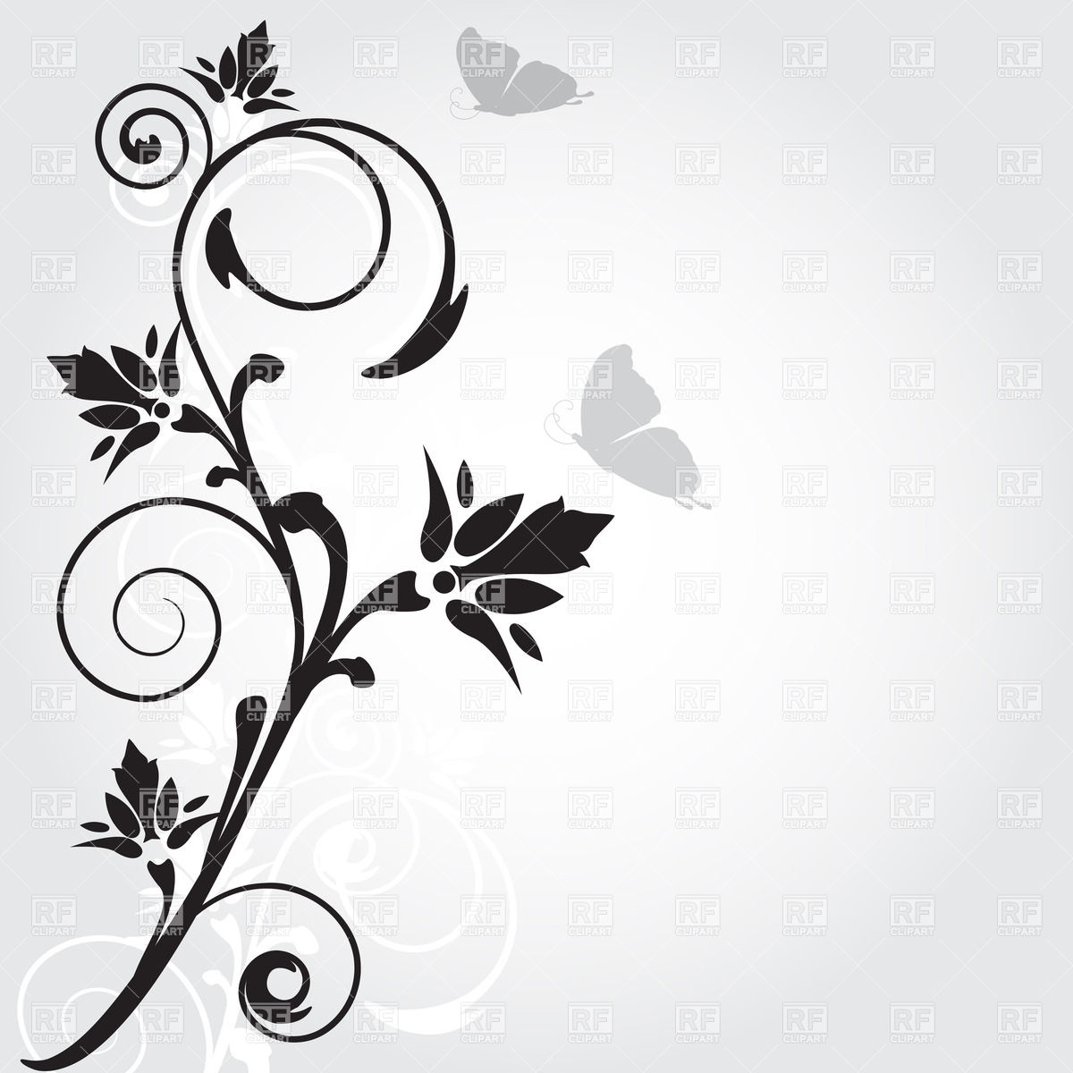 Silhouette of twig with curls and flowers, 21934, Plants and ...
