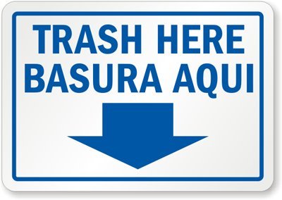 Amazon.com: Trash Here, Basura Aqui, Adhesive Signs and Labels, 10 ...