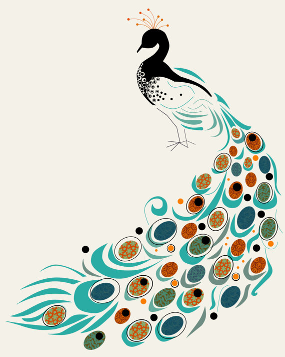 Items similar to Art Print. Peacock. Mid century modern. on Etsy