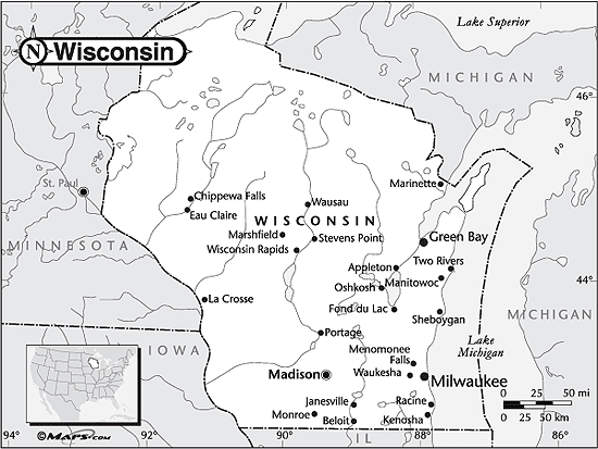 Wisconsin Outline Map by Maps.com from Maps.com -- World's Largest ...