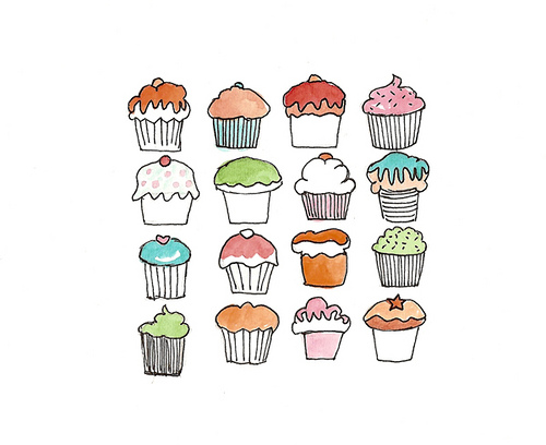 art illustration food muffin cupcakes drawing painting - picslist.com
