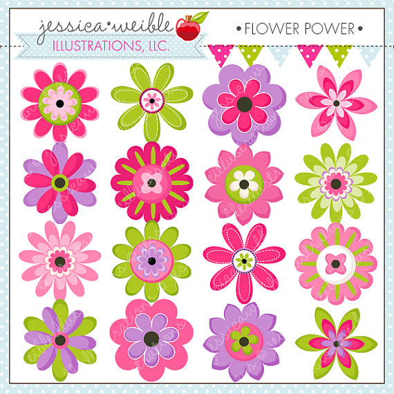 Flower Power Cute Digital Clipart Commercial by JWIllustrations