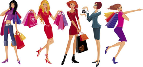 Cartoon girls shopping, Free vector art download, vector graphics ...