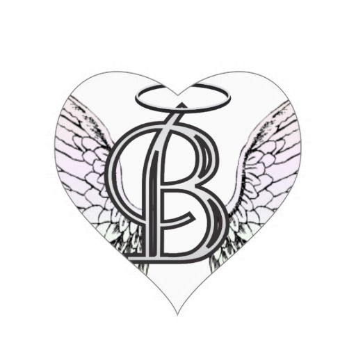 Letter B Initial Monogram with Angel Wings & Halo Heart Sticker ...