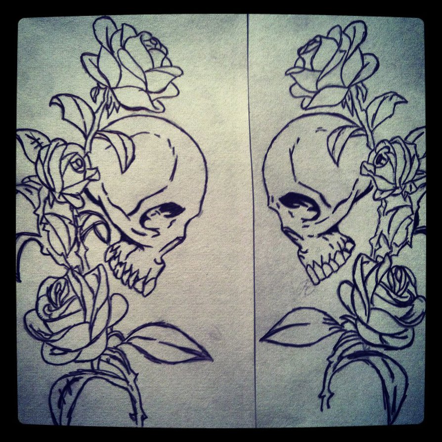 Pen Sketch Skull and Rose Vine by WhiteRosesBleedRed on DeviantArt