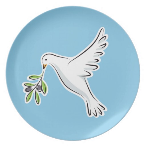 White peace dove with olive branch blue plate | Zazzle