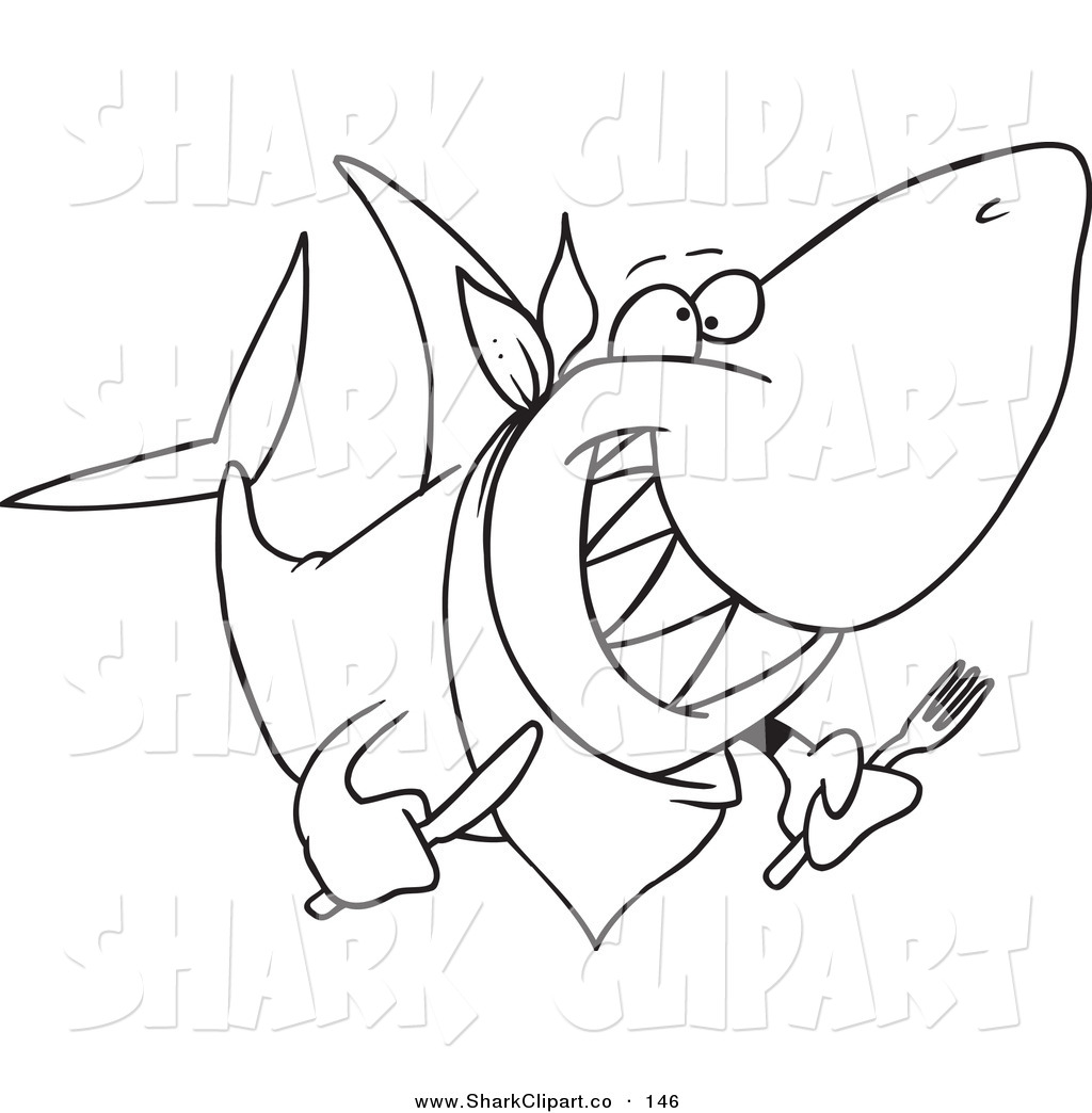 Clip Art of a Cartoon Black and White Outline Design of a Hungry ...