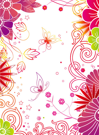 Fashion flowers butterflies background vector material | Free ...