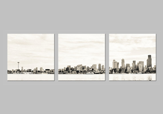FREE SHIPPING. Seattle Skyline Silhouette. by OneFrameStories