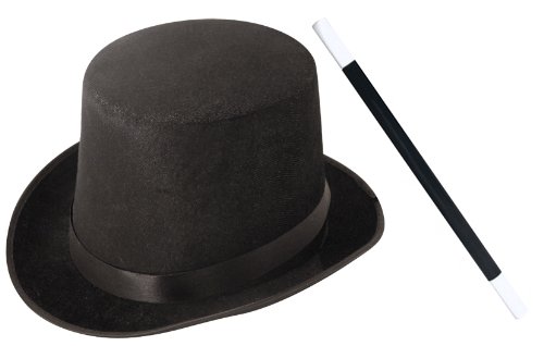 3 PIECE MAGICIAN FANCY DRESS SET BLACK TOP HAT + MAGIC WAND + ...
