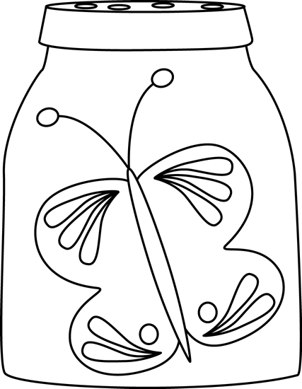 Black and White Butterfly in a Jar Clip Art - Black and White ...