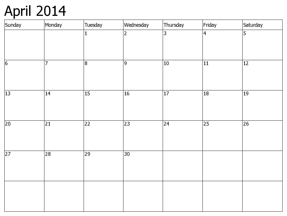 April 2014 Calendar Black and White | Printable and Templates ...