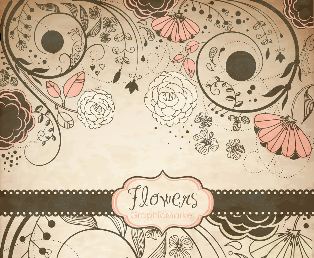 Vintage flower Clip Art floral border Clipart by GraphicMarket