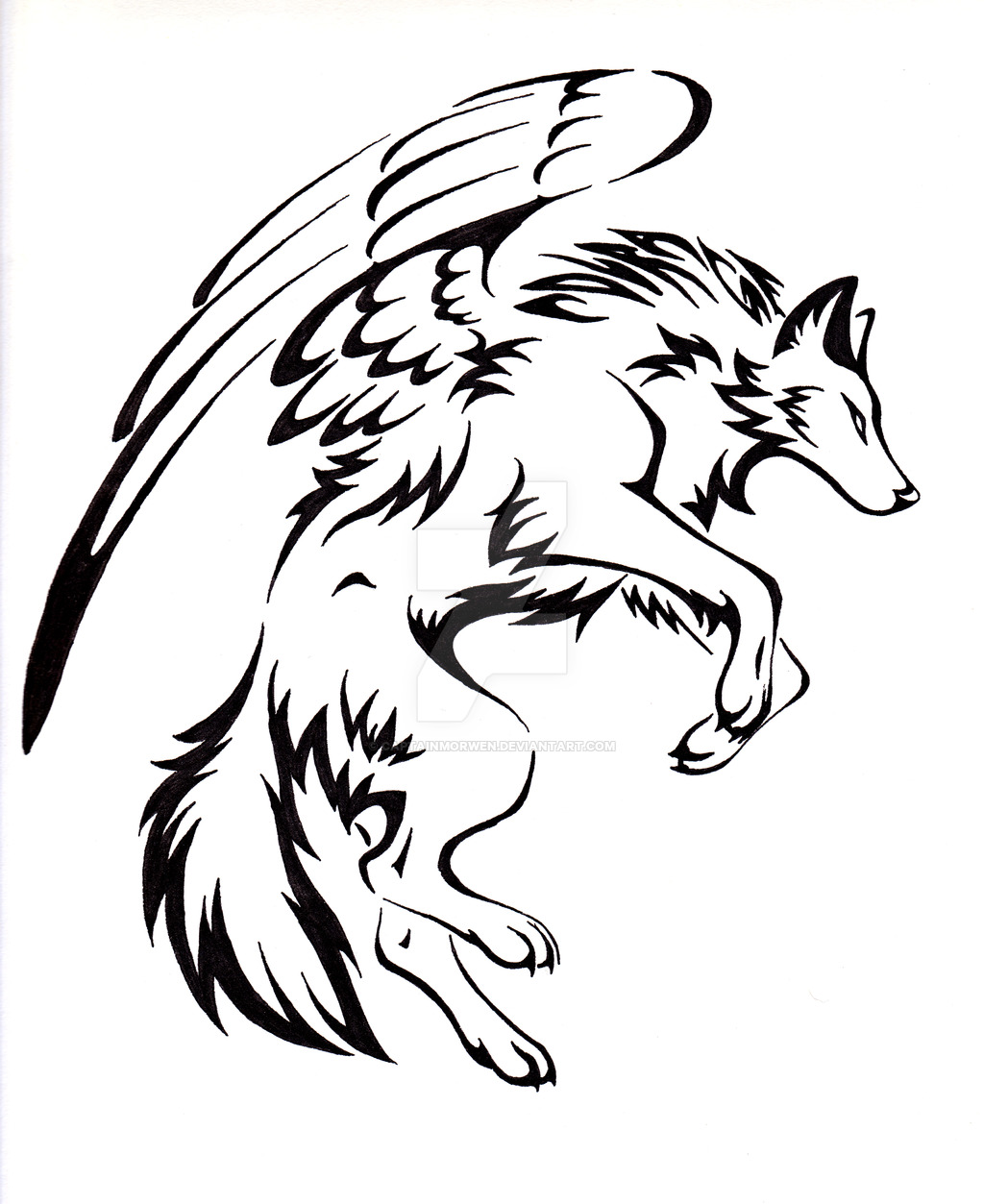 DeviantArt: More Like Courage Winged Wolf Tattoo by CaptainMorwen