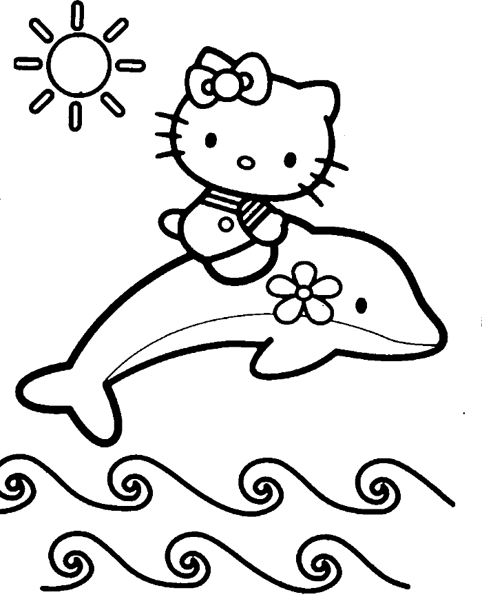 Hello Kitty Is Up Above The Dolphins Coloring Page - hello kitty ...