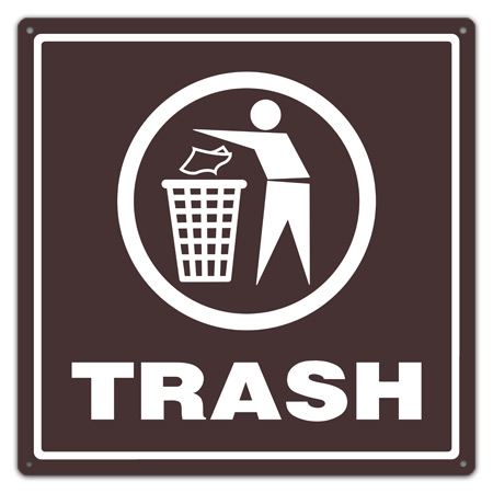 Trash Symbol And Text Sign, Trash Utility Sign, Trash Waste ...