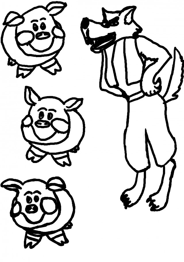 The Three Little Pigs Coloring Page Pig Carrying Sticks Three ...