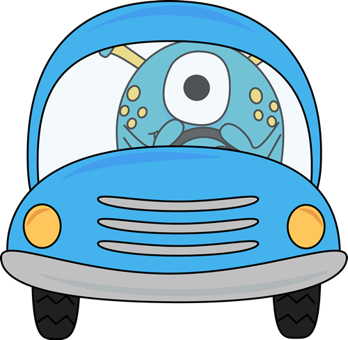 Monster Driving a Blue Car Clip Art - Monster Driving a Blue Car Image