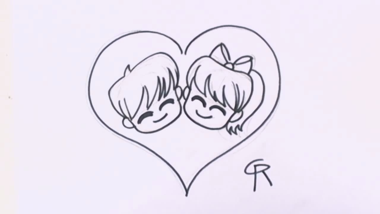 How to Draw Chibi Characters - Cute Chibi Couple in Love Heart ...