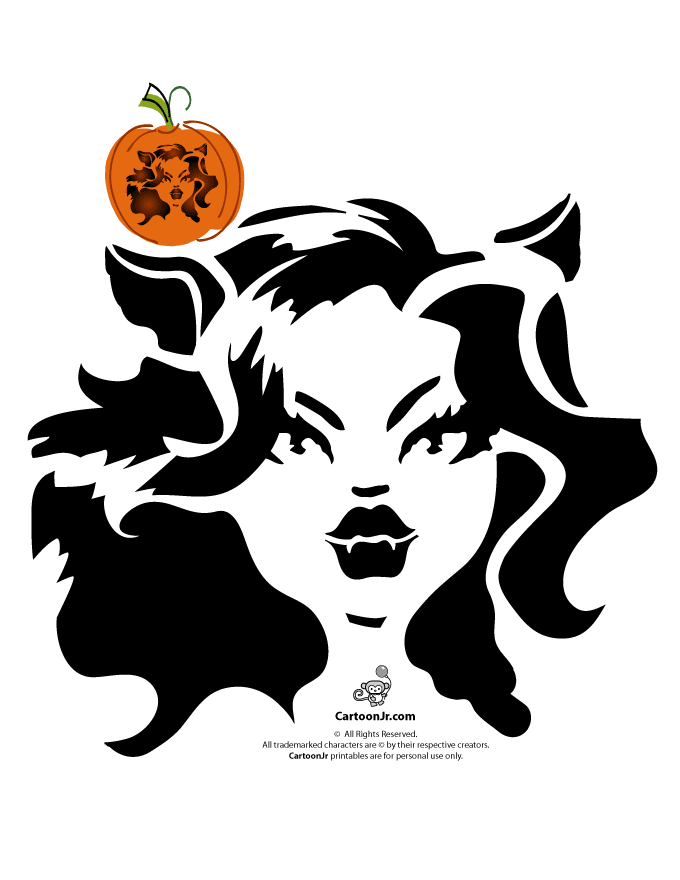 Clawdeen Wolf Monster High Doll Pumpkin Carving Pattern | Cartoon Jr.