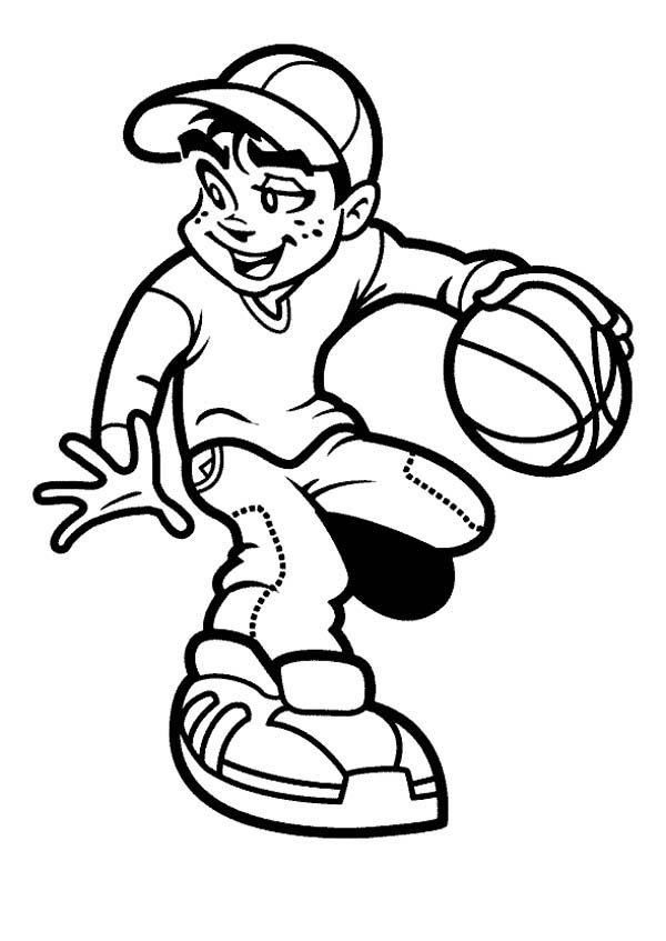 A Boy Doing Crossover Dribble on Basketball Play Coloring Page ...