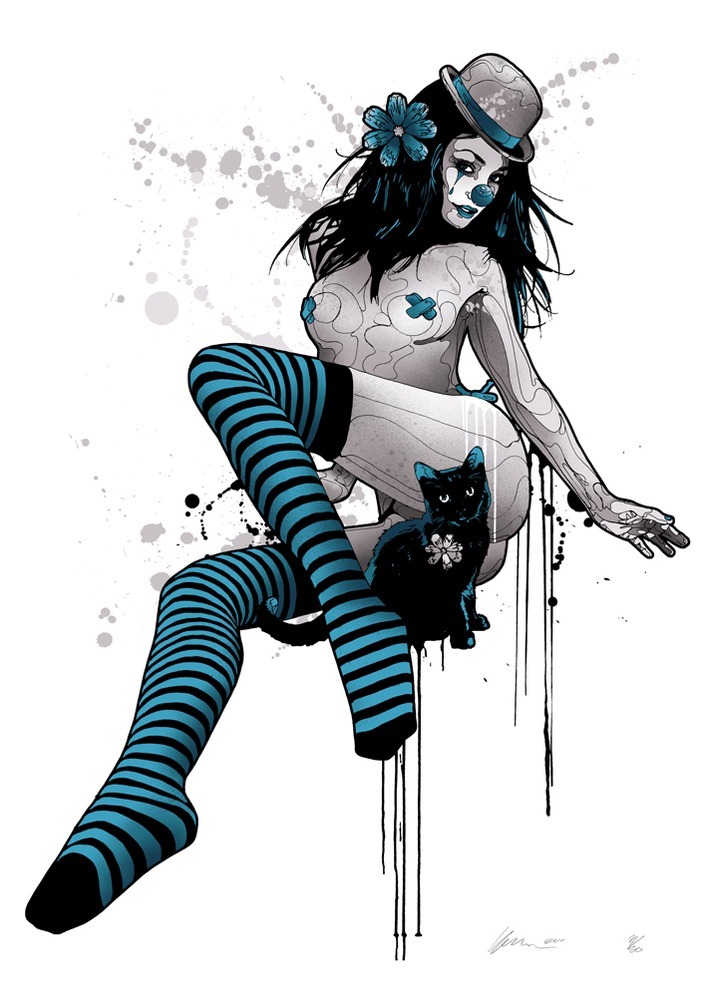 Mitchy Bwoy Store — Clown Girl & Cat (Cyan)