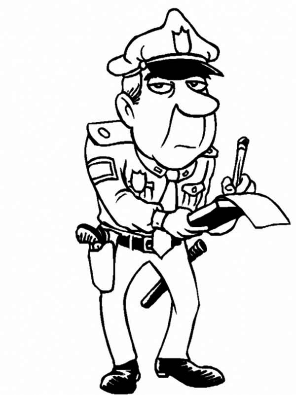 Police Officer Give Speeding Ticket Coloring Page - NetArt