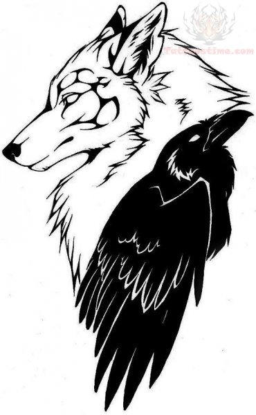 wolf-head-and-raven-tattoo- ...