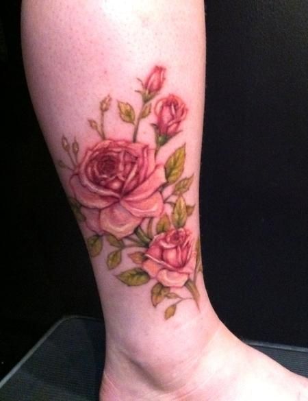Pink Rose Ankle Tattoo - Jessica Brennan - The Best Flower Tattoos ...