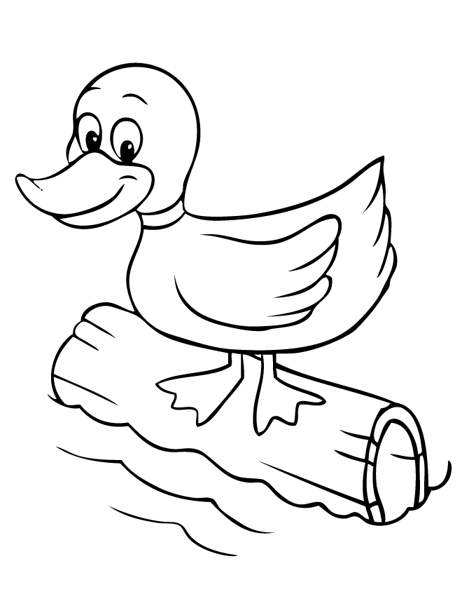 Cartoon Duck On Log Coloring Page | H & M Coloring Pages