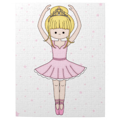 Pretty Little Cartoon Ballerina Girl in Pink Jigsaw Puzzle | Zazzle