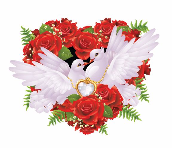 Roses and Pigeons Vector Illustration Free Vector / 4Vector