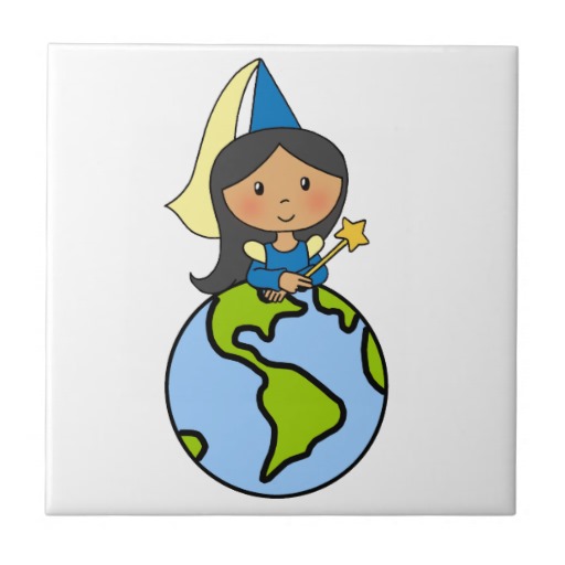 Cartoon Clip Art Cute Princess on Top of the World Ceramic Tile ...