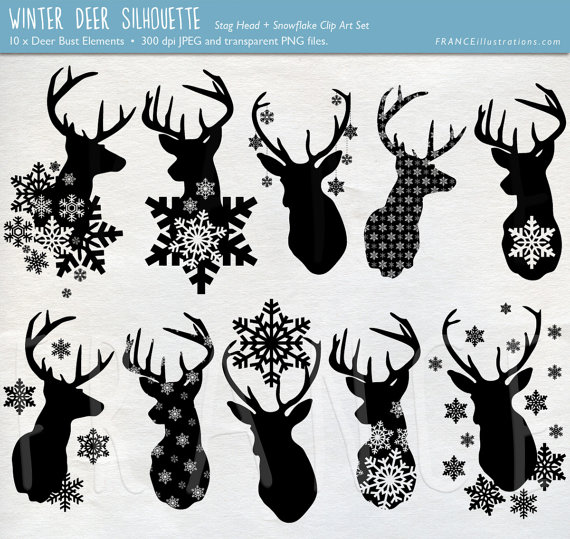 STAG Snowflake Deer Silhouette Clipart. Deer by FRANCEillustration