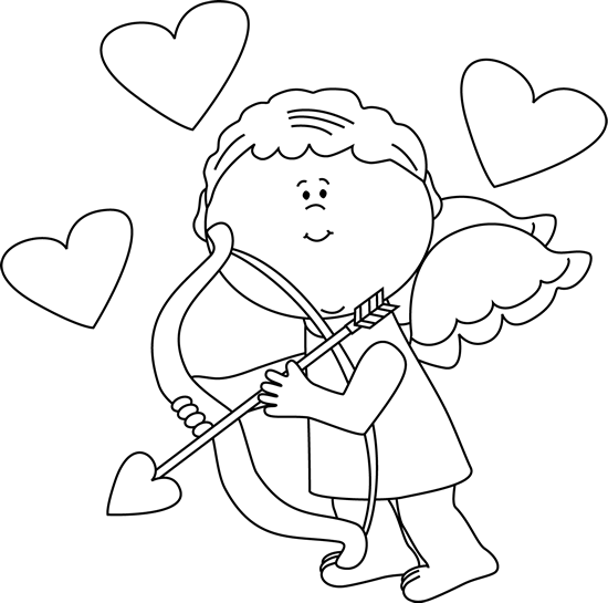 Black and White Cupid with Hearts Clip Art - Black and White Cupid ...