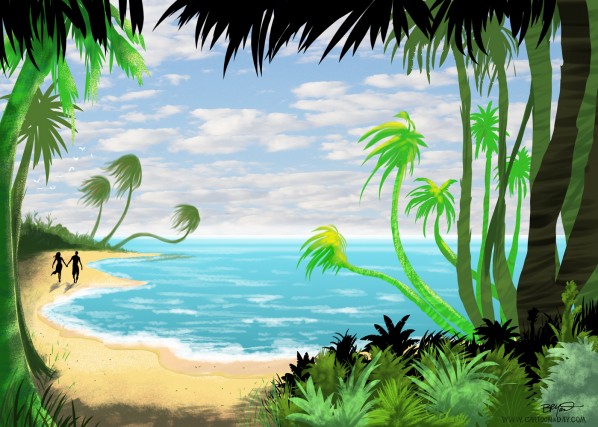 Cartoon Island Paradise Painting ❤ Cartoon