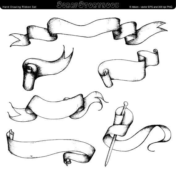 Hand Drawing Ribbon Set - digital printable clipart - vector EPS ...