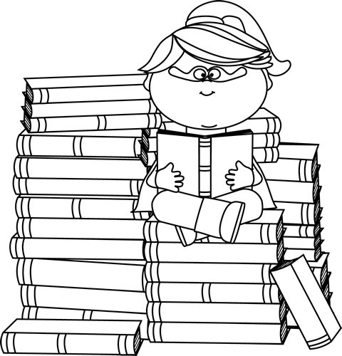 Black and White Superhero Girl Bookworm Clip Art - Black and White ...