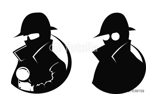 Silhouette of 2 detectives, one with magnifying glass" Stock photo ...