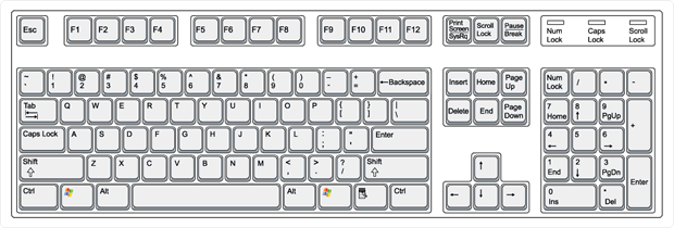 Picture of Windows Keyboard - Explanation of Keys